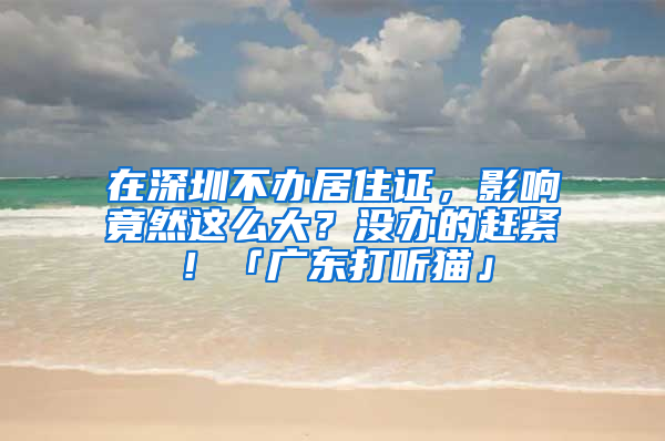 在深圳不辦居住證，影響竟然這么大？沒辦的趕緊！「廣東打聽貓」