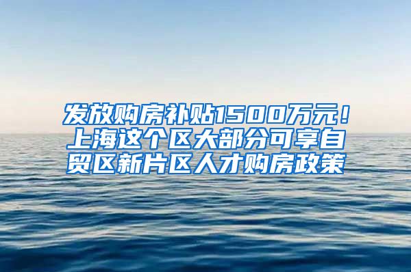 發(fā)放購(gòu)房補(bǔ)貼1500萬(wàn)元！上海這個(gè)區(qū)大部分可享自貿(mào)區(qū)新片區(qū)人才購(gòu)房政策