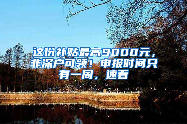 這份補貼最高9000元，非深戶可領！申報時間只有一周，速看