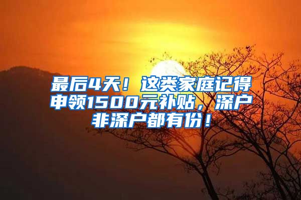 最后4天！這類家庭記得申領(lǐng)1500元補(bǔ)貼，深戶非深戶都有份！