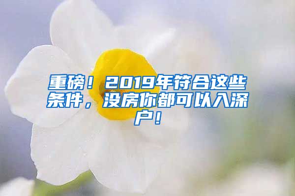 重磅！2019年符合這些條件，沒房你都可以入深戶！