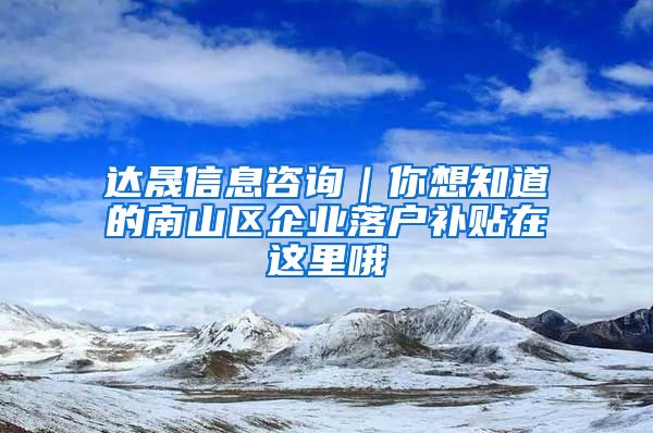 達晟信息咨詢｜你想知道的南山區(qū)企業(yè)落戶補貼在這里哦