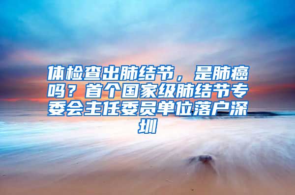 體檢查出肺結(jié)節(jié)，是肺癌嗎？首個(gè)國(guó)家級(jí)肺結(jié)節(jié)專委會(huì)主任委員單位落戶深圳