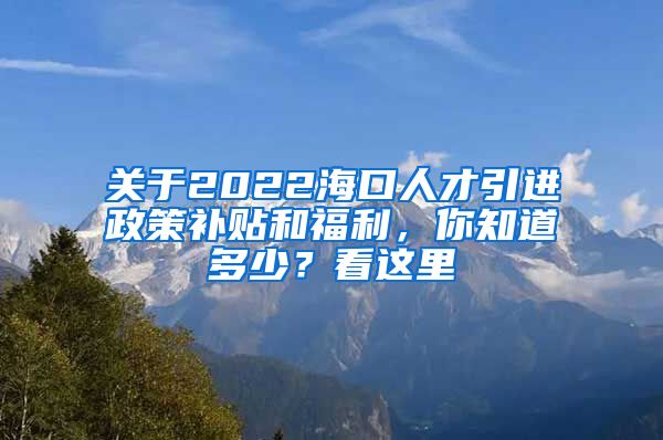 關(guān)于2022海口人才引進(jìn)政策補(bǔ)貼和福利，你知道多少？看這里