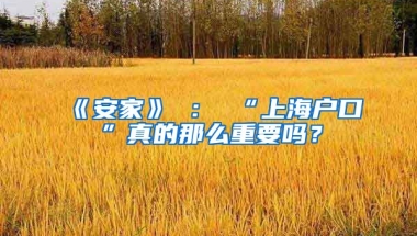 《安家》 ： “上海戶口”真的那么重要嗎？